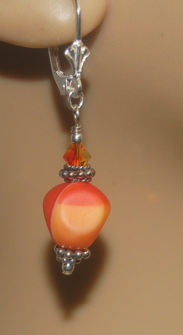 Orange Red Vintage Glass Swarovski Crystal and Bali Sterling - Etsy