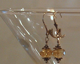 Citrine faceted gemstones and Bali sterling silver lever pierced earrings