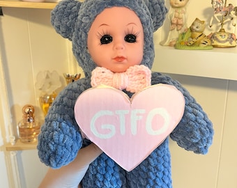 100% handmade “gtfo” bear hard face doll inspired by melanie martinez trilogy tour