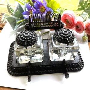 Very RARE Tatum&#39;s Antique Elite POSTAL Office Stand Double Inkwell - EXCELLENT