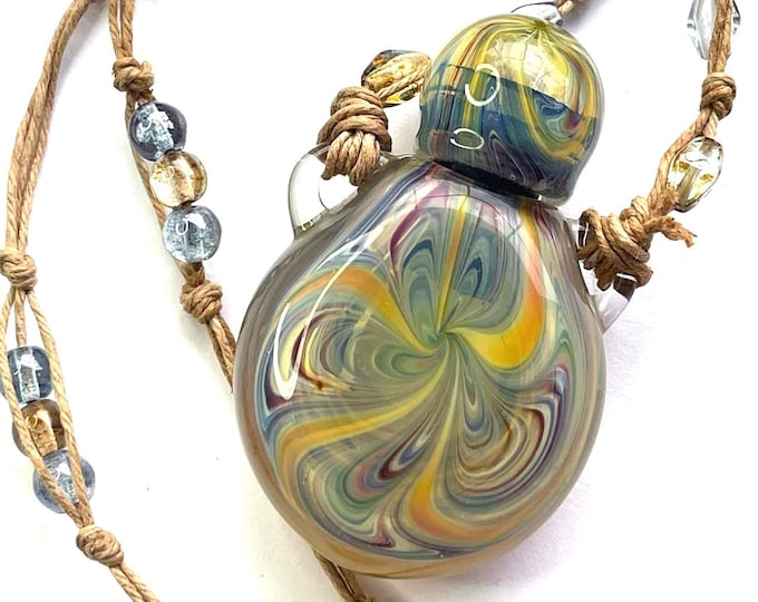 VTG Beautiful Handblown FUME Glass Vessel Pendant Tunic Necklace