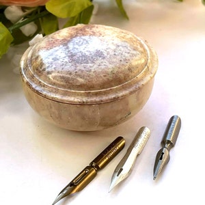 Alabaster Carved Nib Pot & Vintage Nibs