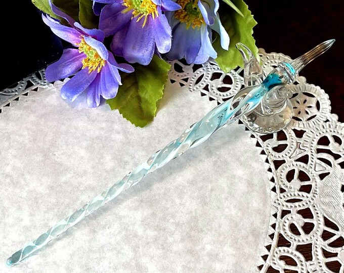Vintage Ribbon Glass Stylus Pen - Aqua Turquoise
