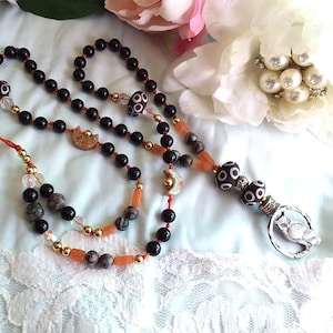 HEILIGE Eule Karneol & Schwarzer Onyx Totem Gebetskette