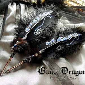 The BLACK DRAGON Artisan Crafted Feather Quill Pen - GOT Balerion Meraxes Drogon