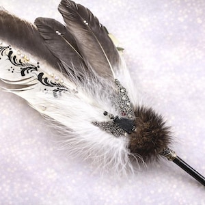 NIGHTWING Feather Quill Pen ~ Raven Totem, Onyx and Sterling Silver, Ritual & Writing