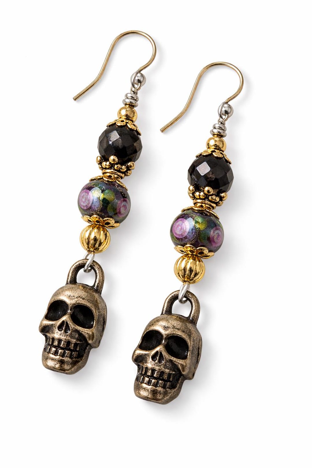 DAY of the DEAD Sugar Skull EARRINGS - Burnished Gold Dia Di Los ...