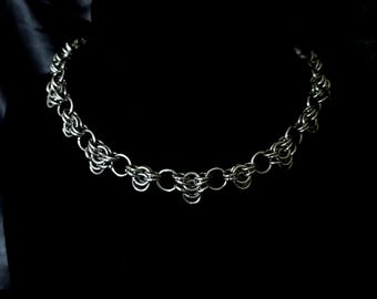 Chunky Alternating Spiked Stainless Steel Chainmail Choker / Short Necklace Handmade