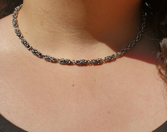 Spaced Byzantine Choker Short Necklace Adjustable Chainmail Stainless Steel Handmade | Silver Gothic Alt Whimsigoth Statement Chain