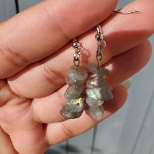 Crystal Chip Dangle Earrings Handmade | Labradorite Flourite Quartz Amethyst Opalite Rose Quartz Cute Whimsical Earthy Stone Earrings