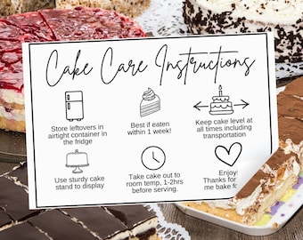 Carte d'instructions d'entretien des gâteaux : étiquette de boulangerie imprimable (prêt pour une impression thermique 4 x 6) (téléchargement PDF