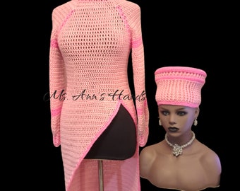 Pretty in Pink Ruff Rider Overlay Dress with 2-Tier Crown Hat