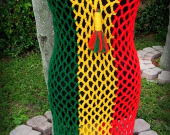 Rasta Open Mesh Cover Up Dress/ V Neck/ Tri Color Dress/ READY TO SHIP