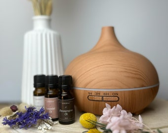 Diffuser - Aromatherapy - Aroma diffuser - Fragrance lamp - Diffuser - Humidifier - Room fragrance - LED - Multicolor - Wood - Design - Gift