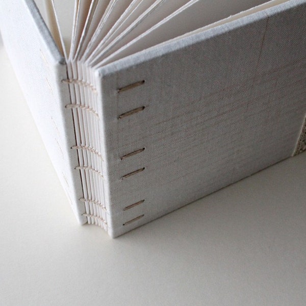 Off-white Coptic Bound Wedding Notebook with Antique Lace and Linen