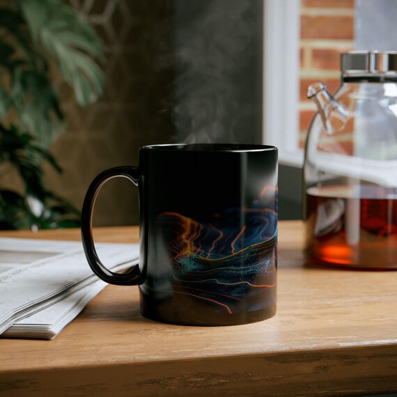 Neon Sands Topo Mug: Abstract Geometric Coffee Cup (11oz 15oz)