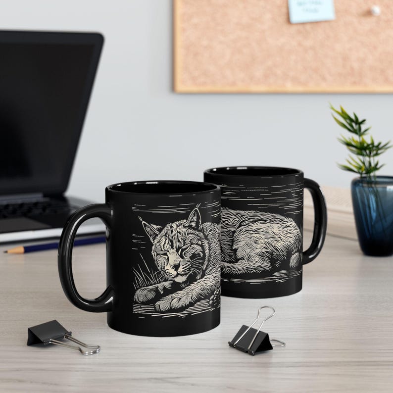 Rustic Bobcat Rustic Bobcat Black Ceramic Coffee Cup - 11oz & 15 Oz - Etsy
