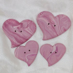 2 inch heart button, 1 1/2 inch, Large handmade buttons B122, Heart shaped artisan buttons, Mauve and white marbled