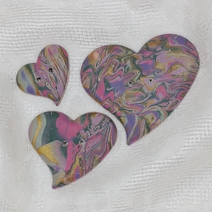 2 inch heart button, 1 1/2 inch, 1 inch heart button, Large handmade buttons B130, Heart shaped artisan buttons, Pink and green