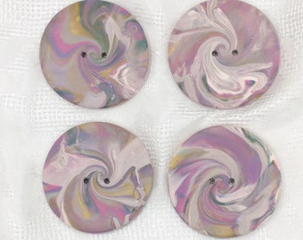 1 1/2 inch button, Large handmade buttons B131, Round artisan buttons, Pink and green swirl