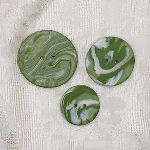 1 1/2 inch button, 1 1/4 inch, 1 inch buttons, Large handmade buttons B168, Round artisan buttons, Olive marbled