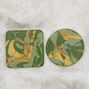 2 inch round button, 2 inch square, Olive green button, Large handmade button B144, Artisan marbled button
