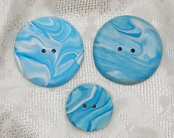 1 1/2 inch buttons, 1 inch, Large handmade buttons B55, Round artisan buttons, Turquoise marbled