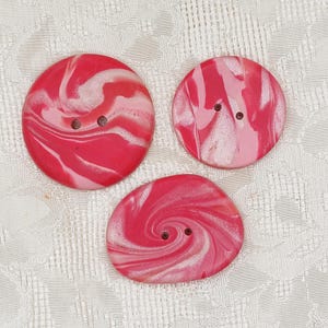 Raspberry Marbled Polymer Clay Buttons: Handmade Artisan Sewing Supplies B99