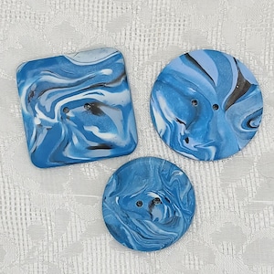 1 1/2 inch button, 1 1/4 inch, Large square handmade buttons B60, Round artisan buttons, Marbled