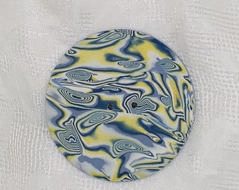 Large handmade button, 2 inch round artisan button, Shades of blue