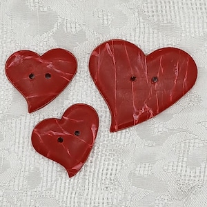 Heart button, 1 inch, 1 1/2, 2 inch heart button, Large handmade buttons B158, Heart shaped artisan buttons, Red crackled