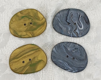 Organic handmade buttons, 1 1/2 inch, Wonky artisan buttons, Gold and green  or silver grey buttons, Not symmetrical B140
