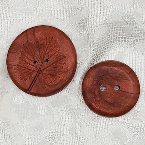 1 1/2 inch button, 1 1/4 inch, Large handmade buttons, Leaf imprint B96, Round artisan buttons