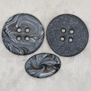Handmade Polymer Clay Button B64, 2 inch Silver Grey Oval Spiral Design