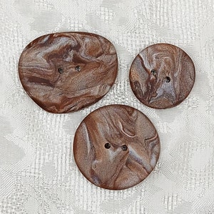 1 1/2 inch button, 1 1/4 inch, 1 inch buttons, Organic button, Large handmade buttons B143, Round artisan buttons, Chocolate brown marbled