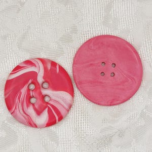 2 inch handmade button, Large round artisan button, Raspberry marbled B100