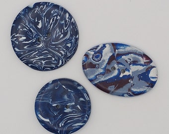 Large handmade buttons, Round artisan 1 1/2 inch buttons, 1 1/4 inch, Oval 1  3/4 inch button B79