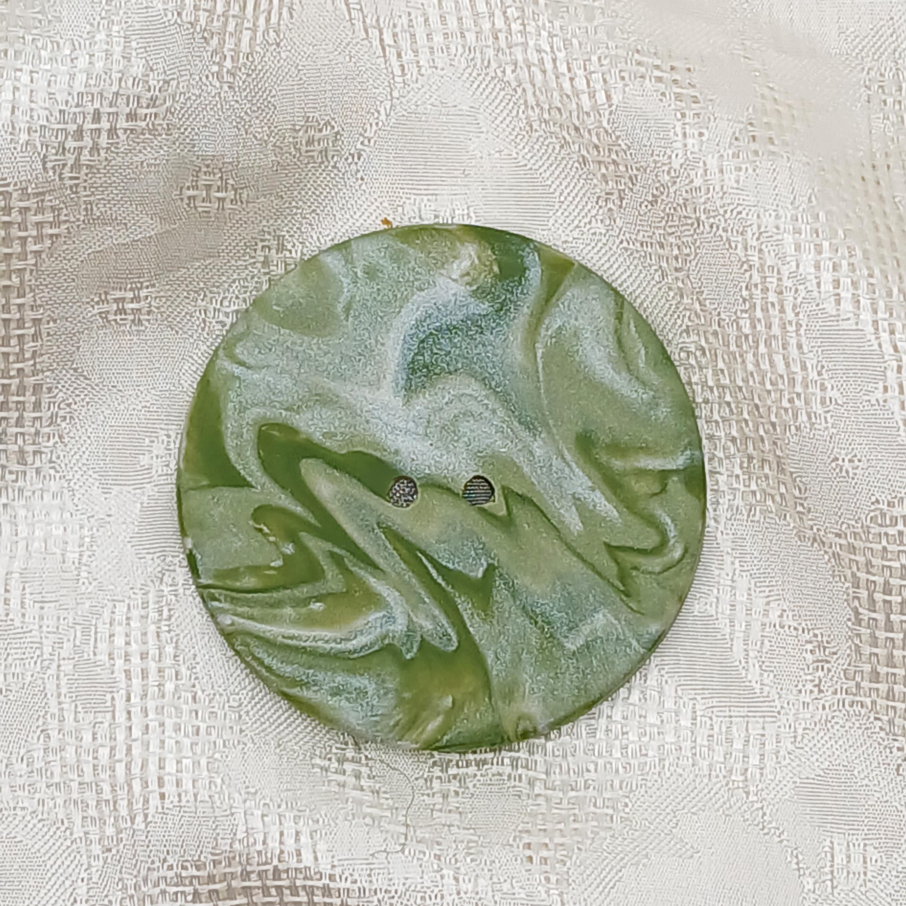 2 inch handmade button, Large round artisan button, Olive green  B146, marbled