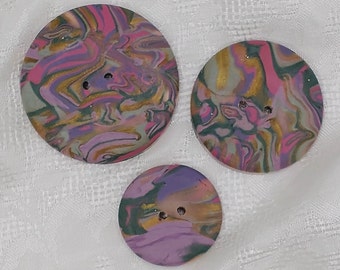 1 1/2 inch button, 1 1/4 inch, 1 inch button, Large handmade buttons, Artisan buttons B129, Multicolor button