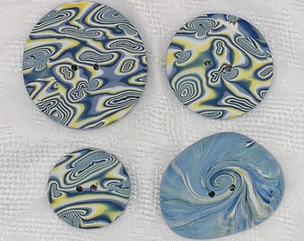 Large handmade buttons, Round artisan buttons, 1 1/2 inch, Organic button, 1 1/4 inch button, Shades of blue