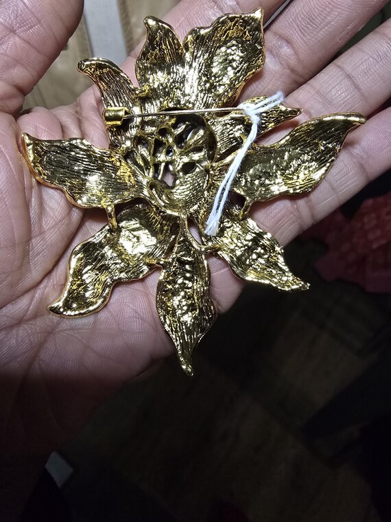 Extravagantly Large Ruby Red Rhinestone Floral Br… - image 3