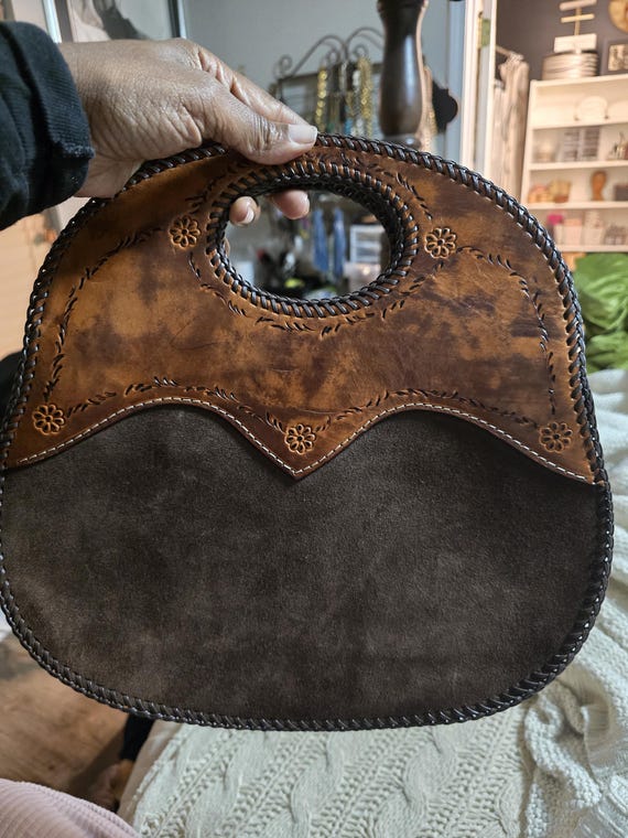 Hand-crafted Large Tooled Leather Vintage Hand-cr… - image 1