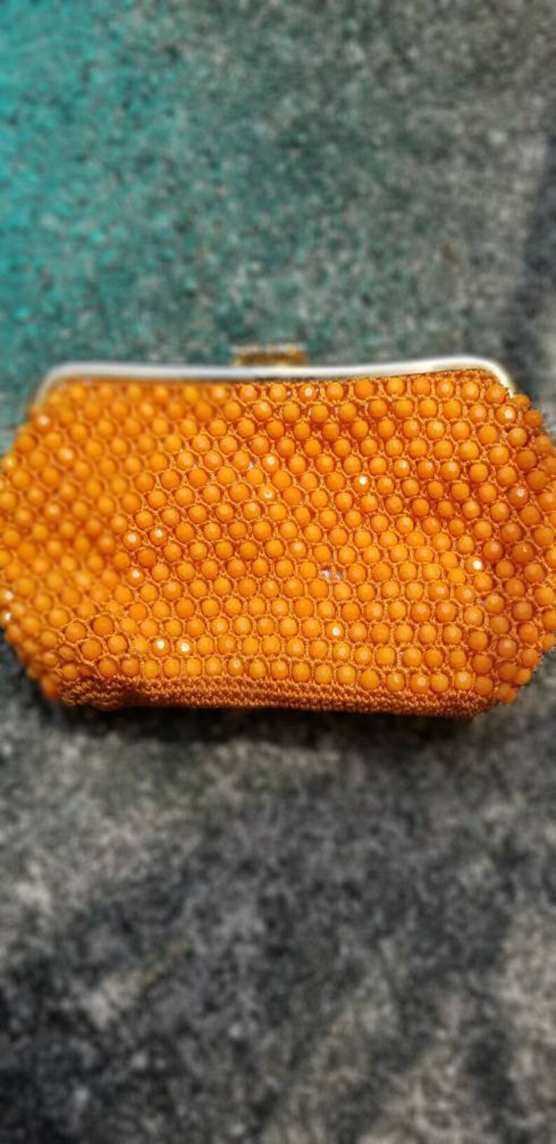 Adorable Vibrant Plastic Beaded Vintage Makeup Pouch