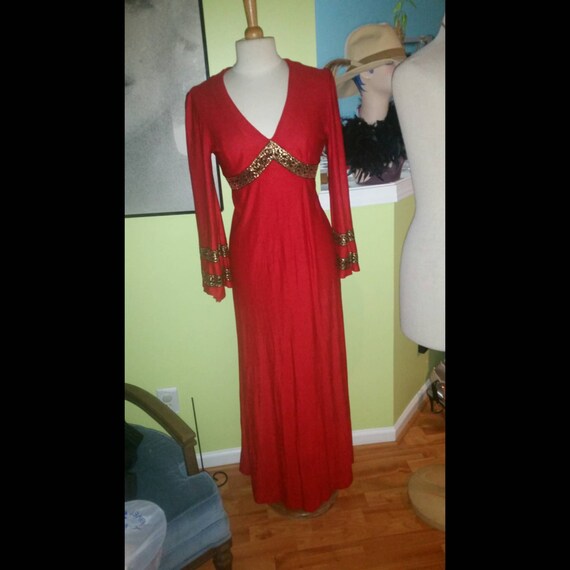 Elegant Vintage Egyptian Inspired Red Maxi Dress