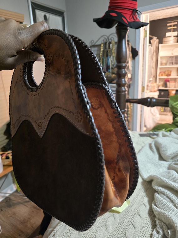 Hand-crafted Large Tooled Leather Vintage Hand-cr… - image 2