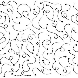 May include: A white background with a pattern of black dashed lines forming arrows pointing in different directions.