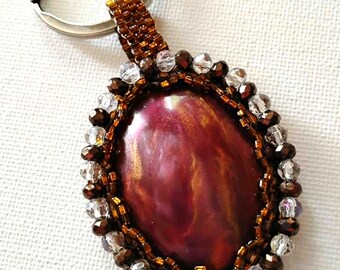 Beaded Key ring in Rich Brown