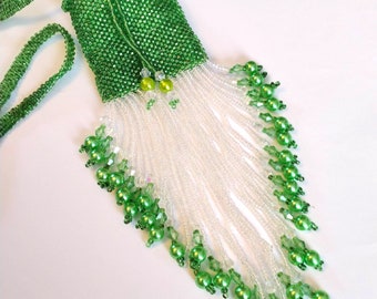 Beaded Necklace, Amulet Bag, Wish Bag in Green