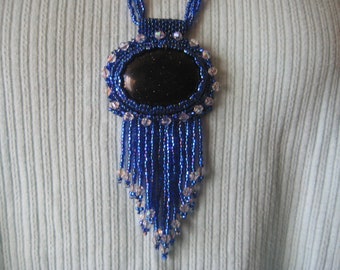 Beaded Necklace, Blue Goldstone