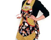 Sew Girls Womens Full Apron Yellow and Black Fabric with Polka Dots